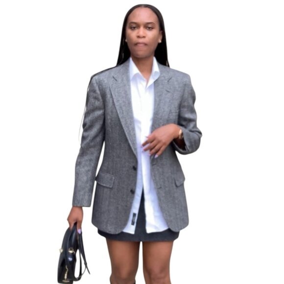 Vintage Gray Herringbone Oversized Single Breasted Blazer - Picture 1 of 11